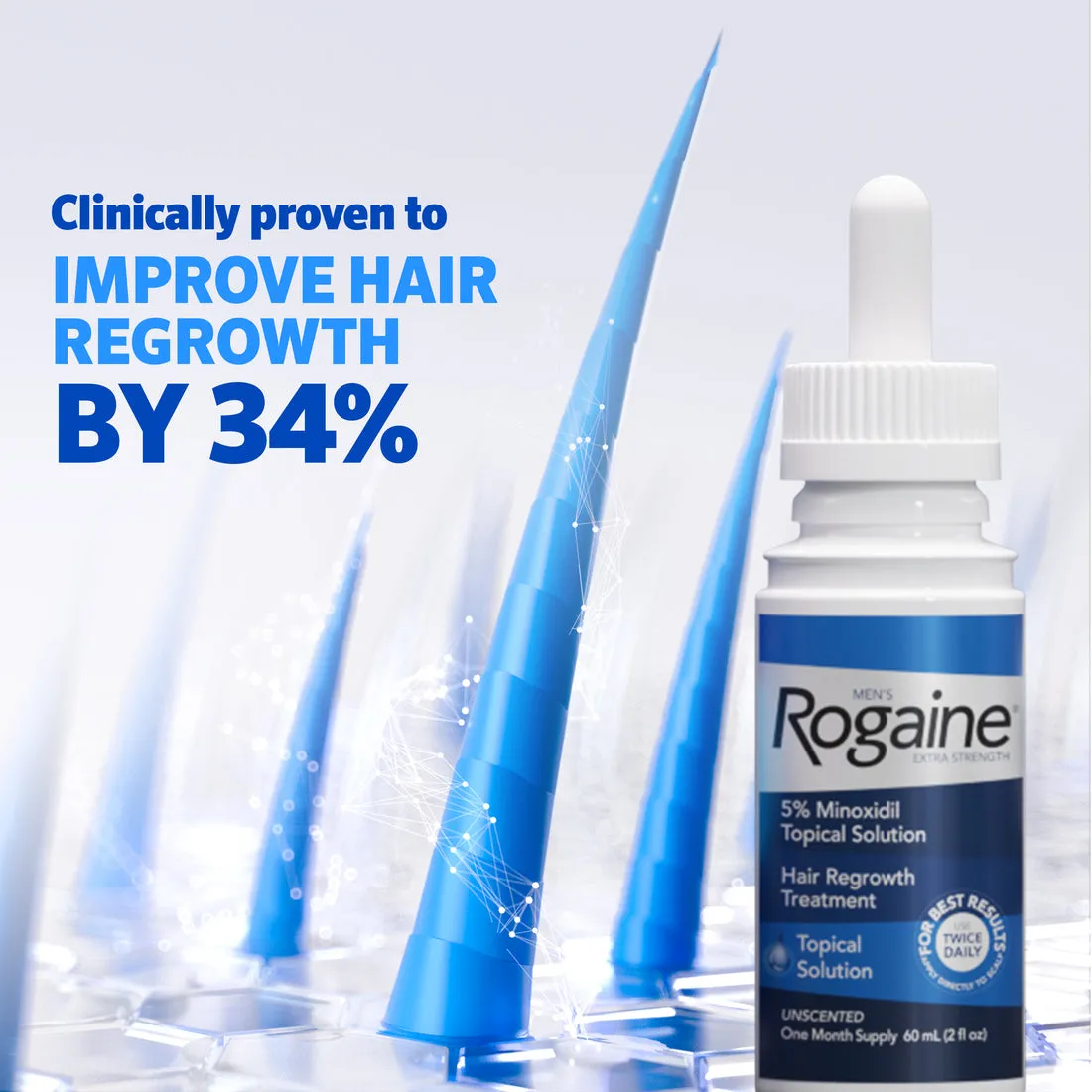 Men’s Rogaine Extra Strength 5% Minoxidil Topical Solution Hair Regrowth Treatment – (1-Month Supply)