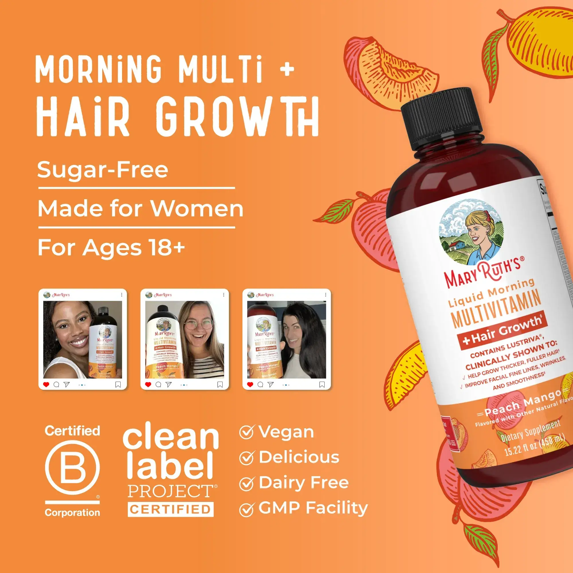 MaryRuth's Liquid Multivitamin+Hair Growth Clinically Tested for Thicker Hair & Facial Wrinkles in Women 450ml - Image 7