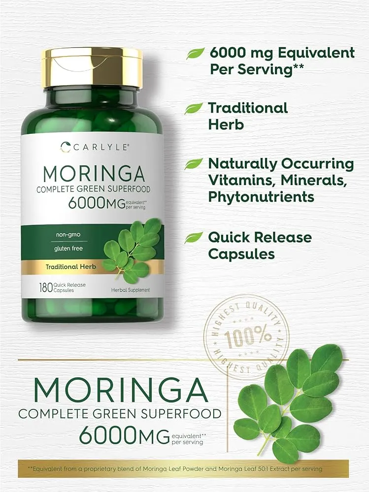 Carlyle Moringa Oleifera Supplement 6000 mg | 180 Capsules | Complete Green Superfood for Women and Men - Image 8