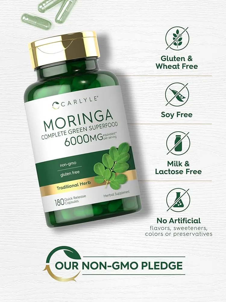 Carlyle Moringa Oleifera Supplement 6000 mg | 180 Capsules | Complete Green Superfood for Women and Men - Image 7