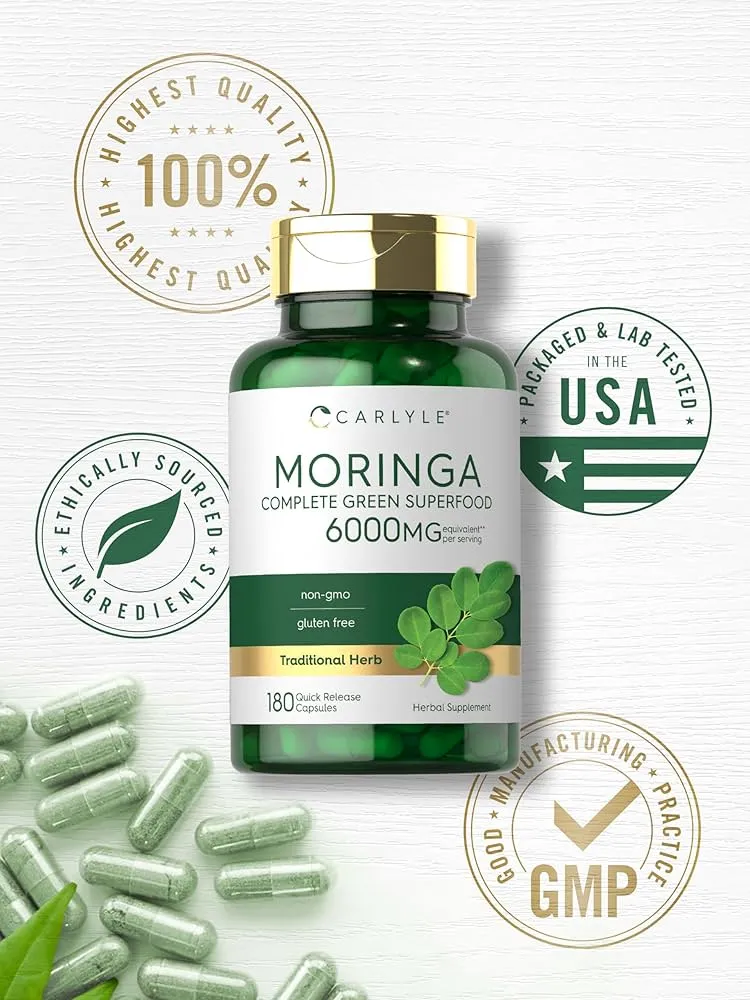Carlyle Moringa Oleifera Supplement 6000 mg | 180 Capsules | Complete Green Superfood for Women and Men - Image 6